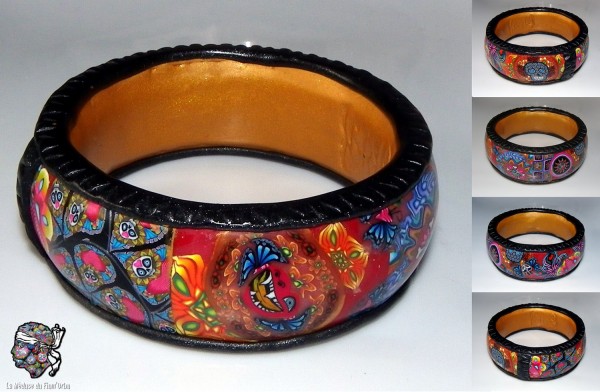 Bracelet maxi-millefiori tout en argile et tranches de cannes